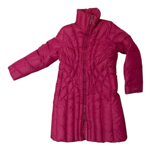 LL Bean Maine Parka Goose Down Coat Size Medium Raspberry - Picture 1 of 15